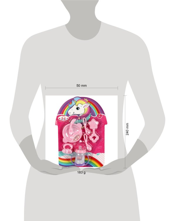 Набор аксессуаров 7 предметов: погремушка, бутылка, соска, тарелка, ложки КАРАПУЗ в кор.2*48шт
