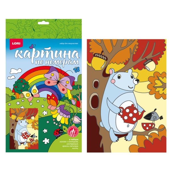 КАРТИНА ПО НОМЕРАМ ДЛЯ МАЛЫШЕЙ (LORI) Ркн-055 Картина по номерам для малышей "Дружелюбный мишка"