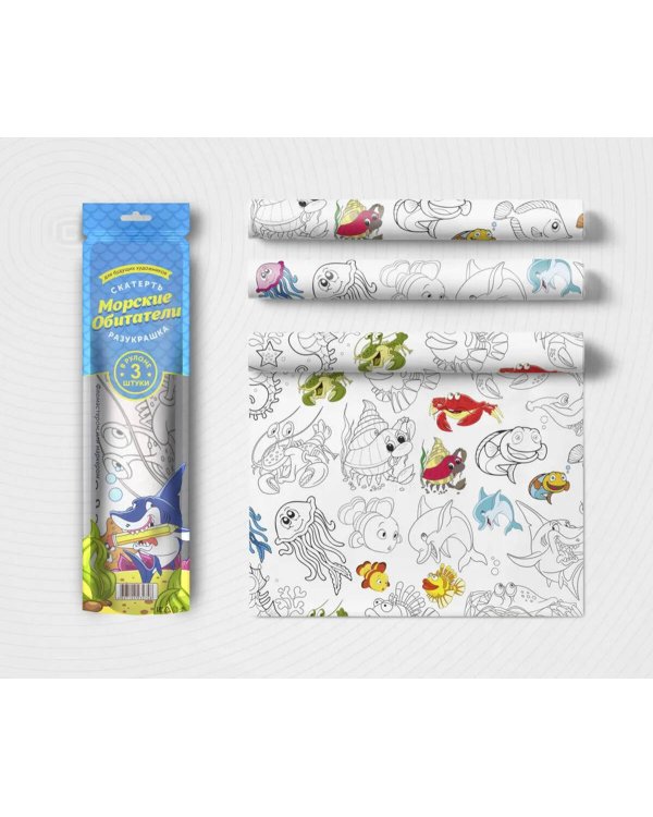 Скатерть ButtenFilm 1100х3600х0,060 25/1 белый Скатерть Морские обитатели 1