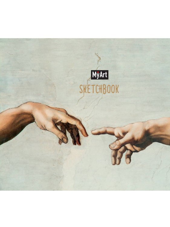 СЕРИЯ: MyArt. КВАДРАТНЫЙ СКЕТЧБУК 80л мат. ламин. выб.лак., ляссе, резинка 200х200 (бумага 100гр) (Проф-Пресс) MyArt. КВАДРАТНЫЙ СКЕТЧБУК. Микеланджело Буанаротти. Сотворение Адама