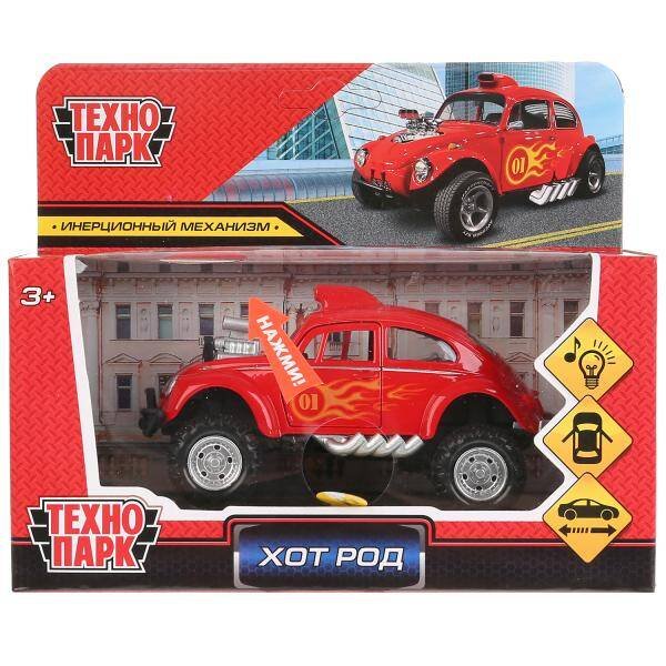 Машина металл свет-звук "хотрод", длина 12см, откр дв, инерц, красный, в кор. Технопарк в кор.2*36шт