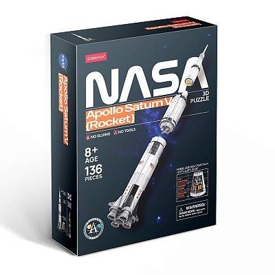 3D Пазл РАКЕТА "САТУРН-5-АПОЛЛОН" (82 см в высоту), 136 деталей