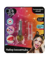Косметика ДЛЯ ДЕВОЧЕК лак для ногтей и помада с блестками, золотой TIK TOK GIRL в кор.2*180шт