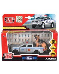 Машина металл FORD ranger ПИКАП, 12 см+собака 4,5 см, дв., баг., инер., кор. Технопарк в кор.2*24шт