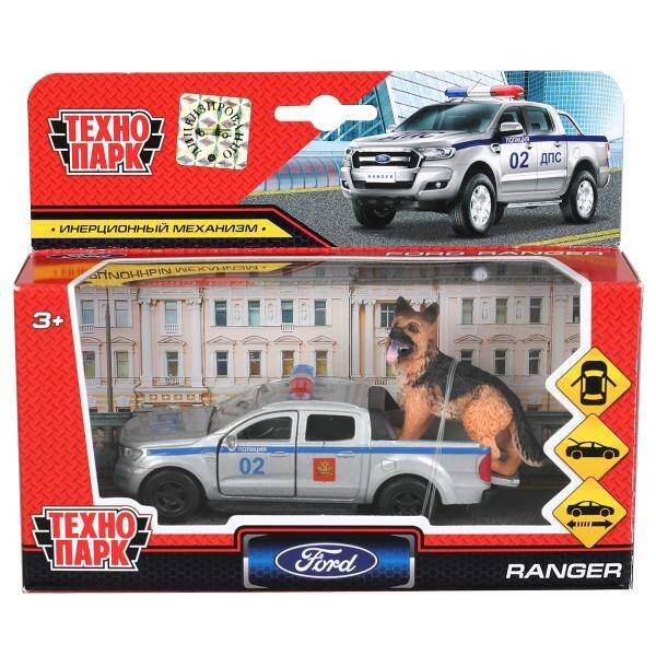 Машина металл FORD ranger ПИКАП, 12 см+собака 4,5 см, дв., баг., инер., кор. Технопарк в кор.2*24шт