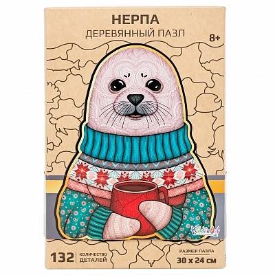 Деревянные пазлы (Юнитойс) Фигурный деревянный пазл "Нерпа" (132 дет.)