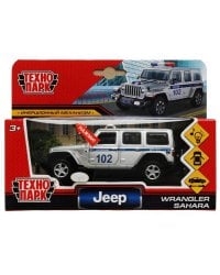 Машина металл свет-звук JEEP WRANGLER SAHARA ПОЛИЦИЯ 12 см, двер, баг, кор. Технопарк в кор.2*36шт