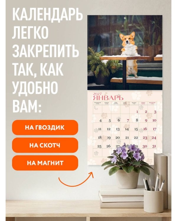 Очаровательные корги. Календарь настенный на 2027 год (300х300 мм)