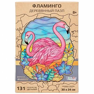 Деревянные пазлы (Юнитойс) Фигурный деревянный пазл "Фламинго" (131 дет.)