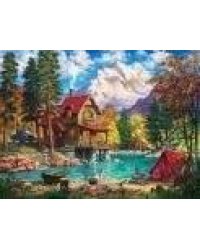 Алмаз.мозаика (блест.) 30х40 см, на картоне с част. заполн. (23 цветов). ДОМ У ОЗЕРА И ГОР. ASA010