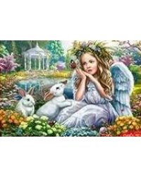 Алмаз.мозаика (блест.) 30х40 см, на картоне с част. заполн. (32 цветов) АНГЕЛ С КРОЛИКАМИ. ASA014