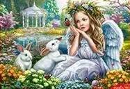 Алмаз.мозаика (блест.) 30х40 см, на картоне с част. заполн. (32 цветов) АНГЕЛ С КРОЛИКАМИ. ASA014