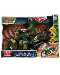 Модель пластик свет-звук МОТОЦИКЛ ВОЕННЫЙ 15 см, 2 кноп, инерц, камуф, кор. Технопарк в кор.2*24шт