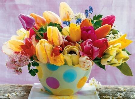 Алмаз.мозаика (блест.) 30х40см, на картоне с част.заполн. (32 цв.) КРАСНЫЕ И ЖЕЛТЫЕ ТЮЛЬПАНЫ. ASA011