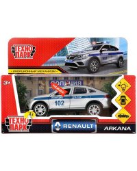Машина металл свет-звук RENAULT ARKANA ПОЛИЦИЯ 12 см, двери, багаж, кор. Технопарк в кор.2*36шт