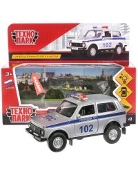 ТМ Технопарк. Машина металл "LADA 4x4 ПОЛИЦИЯ" 12см, свет+звук, открыв. двери, инерц. в кор.2*36шт