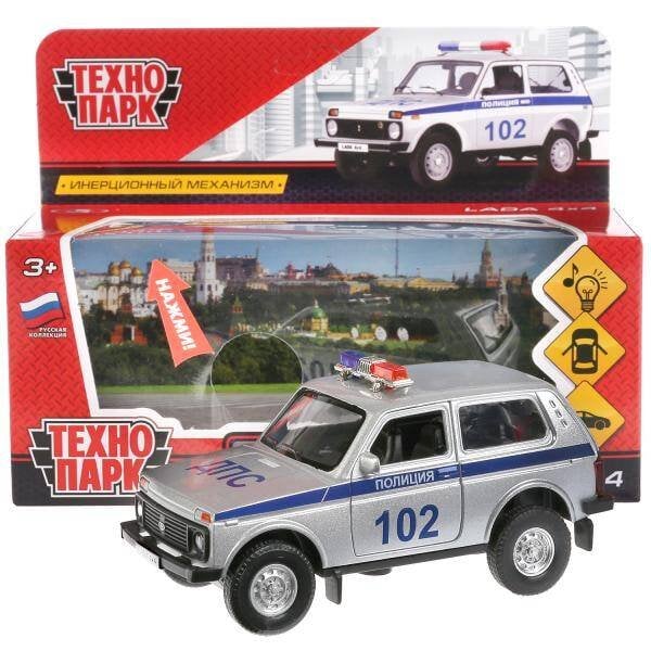 СПЕЦТЕХНИКА (Умка) ТМ Технопарк. Машина металл "LADA 4x4 ПОЛИЦИЯ" 12см, свет+звук, открыв. двери, инерц. в кор.2*36шт