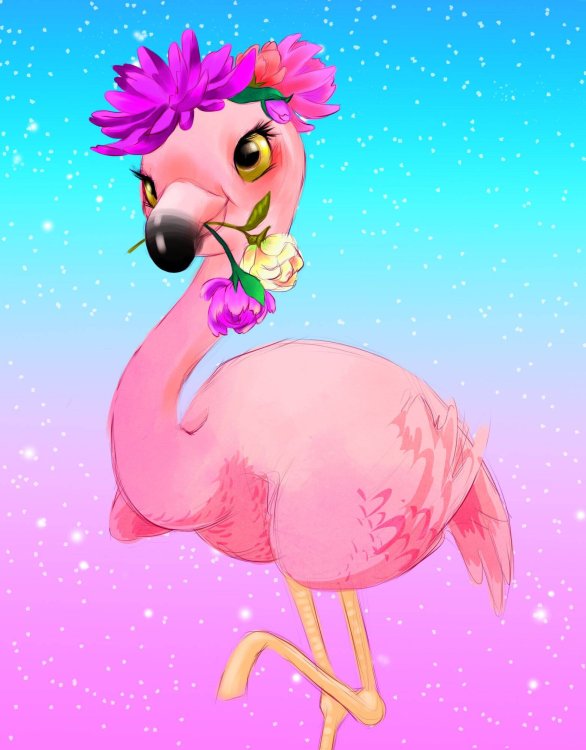 Алмаз. мозаика (класс) 17х22 см, с подр., с полн. заполн.  (21цв.) ФЛАМИНГО С ЦВЕТАМИ (Арт. AC17061)