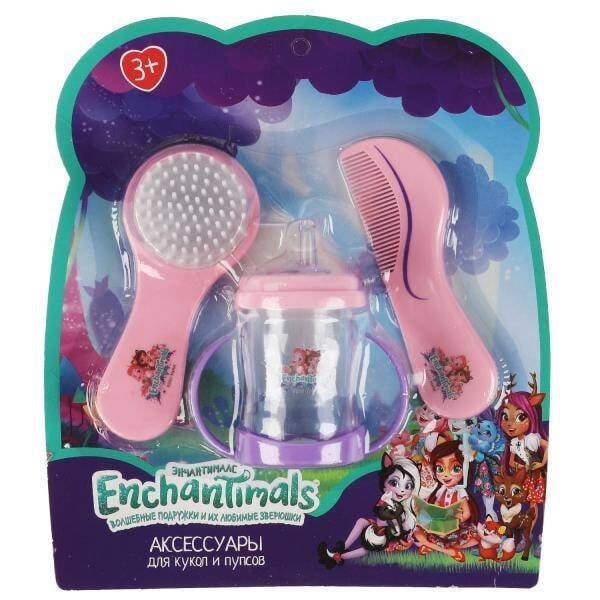 НАБОР ДЛЯ КУКОЛ И ПУПСОВ (Умка) Набор для пупса ЭНЧАНТИМАЛС 3 предмета: гребешок, расческа, поильник, блист КАРАПУЗ в кор.2*84шт