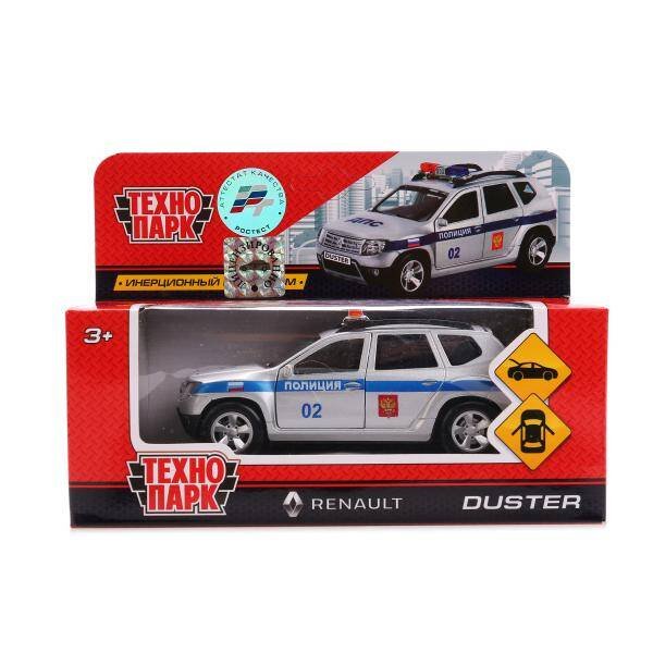 МАШИНЫ МЕТАЛЛ -БЕЗ СВЕТА И ЗВУКА- ТЕХНОПАРК (Умка) МАШИНА "ТЕХНОПАРК" МЕТАЛЛ. ИНЕРЦ. RENAULT DUSTER ПОЛИЦИЯ 12СМ, ОТКРЫВ. ДВЕРИ В КОР. в кор.2*36шт