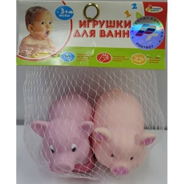 Игрушки пластизоль для купания "Играем вместе" Свинки (выс. 6см и 5см) в сетке (русс. уп) в кор.50шт