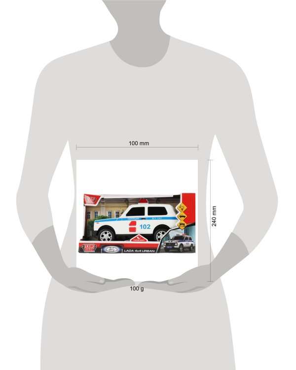 Машина пластик свет-звук LADA 4x4 URBAN ПОЛИЦИЯ 19,5 см, 2 кноп, инер, кор. Технопарк в кор.36шт