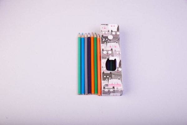 Карандаши цветные Милые коты. Пластиковый пенал с карандашами (24шт)