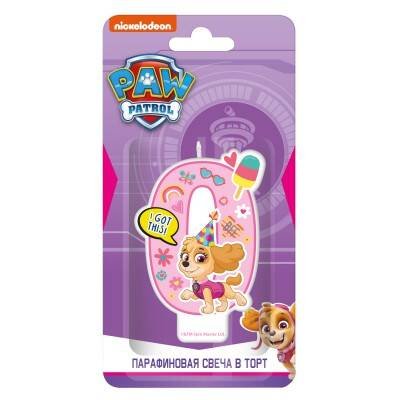 Щенячий патруль. Парафиновая свеча в торт (цифра 0 с героем) для девочек, в блистере