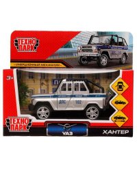 Машина металл UAZ HUNTER ПОЛИЦИЯ 11,5 см, двери, багаж, серебристый, кор. Технопарк в кор.2*36шт