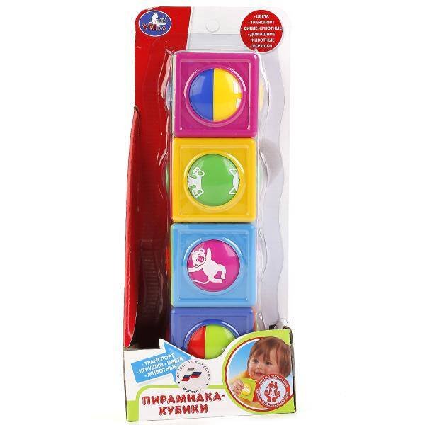 ПИРАМИДКА-КУБИКИ "УМКА" ЦВЕТА, ЖИВОТНЫЕ, ИГРУШКИ, ТРАНСПОРТ, В АССОРТ. В КОР. 30*12СМ в кор.2*30шт