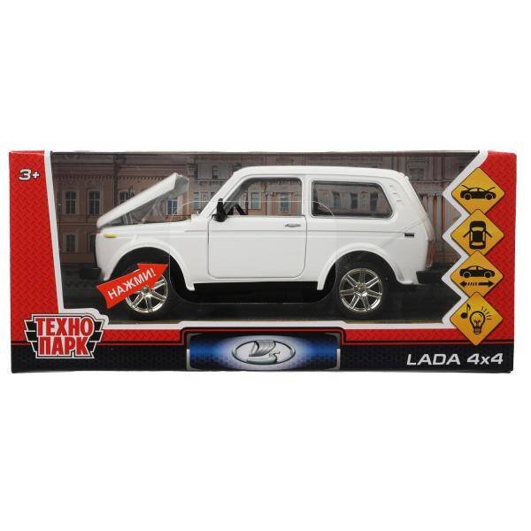Машина металл свет-звук LADA 4х4, 17 см, дв., кап.,баг.,инер.,белая.,кор. Технопарк в кор.2*12шт
