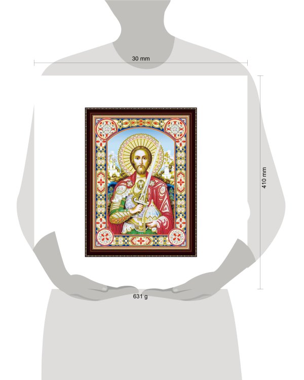 Алмазная мозаика 30х40 см с подр. c част. зап.(блест) Икона Святого Александра Невского (Арт. BH09)