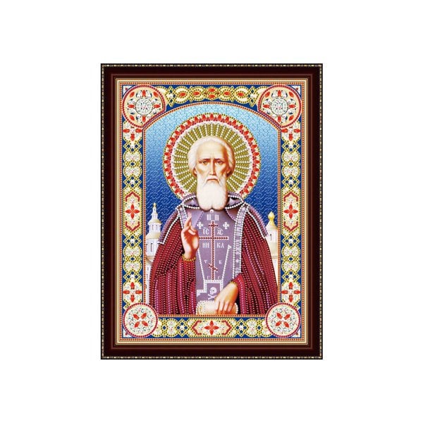 Алмазная мозаика 30х40 см с подрамником c част. зап. (блест) Икона Сергий Радонежский (Арт. BH08)