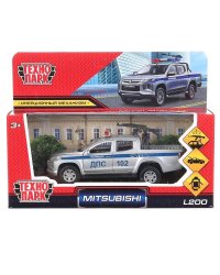 Машина металл MITSUBISHI L200 PICKUP ПОЛИЦИЯ 13 см, двери, багаж, кор. Технопарк в кор.2*36шт