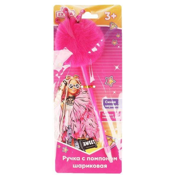 Ручка шариковая БАРБИ с розовым пуш.топпером, barbie extra, блистер Умка в кор.6*36шт