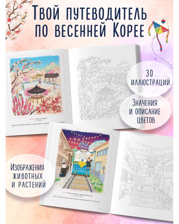 Весеннее путешествие по Корее. Раскраска-антистресс