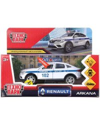 Машина металл свет-звук RENAULT ARKANA ПОЛИЦИЯ 12 см, двери, багаж, кор. Технопарк в кор.2*36шт