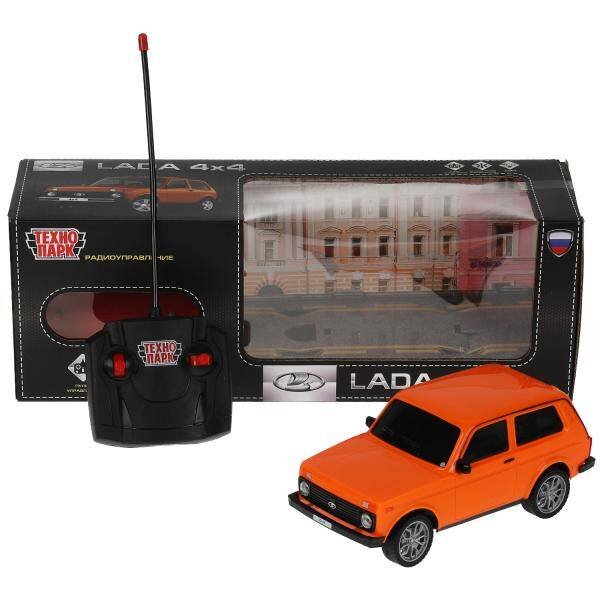 Машина р/у LADA 4x4 18 см, свет, оран, кор. Технопарк в кор.24шт