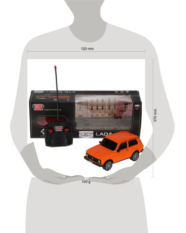 Машина р/у LADA 4x4 18 см, свет, оран, кор. Технопарк в кор.24шт