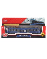 Машина металл "ТРАМВАЙ", длина 16,5см, СИНИЙ в русс. кор. Технопарк в кор.144шт