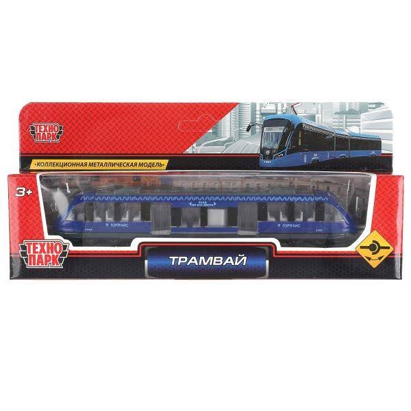 Машина металл "ТРАМВАЙ", длина 16,5см, СИНИЙ в русс. кор. Технопарк в кор.144шт