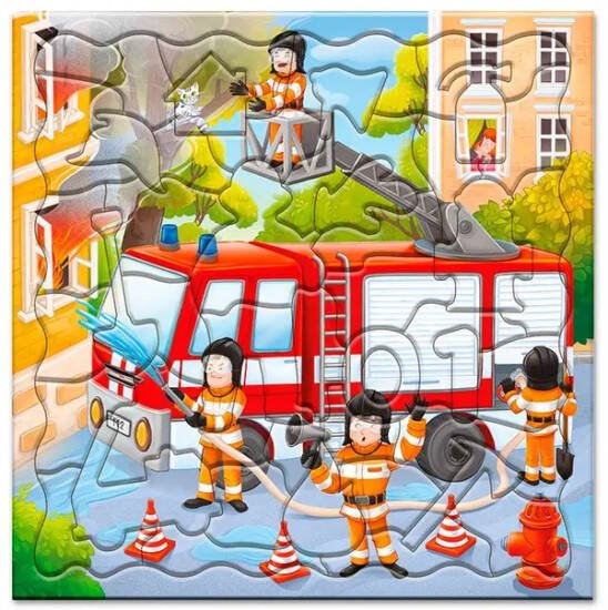 Пазл фигурный на подложке+Дополненная реальность. 45 деталей. Пожарная машина. 30х30,5 см. ГЕОДОМ