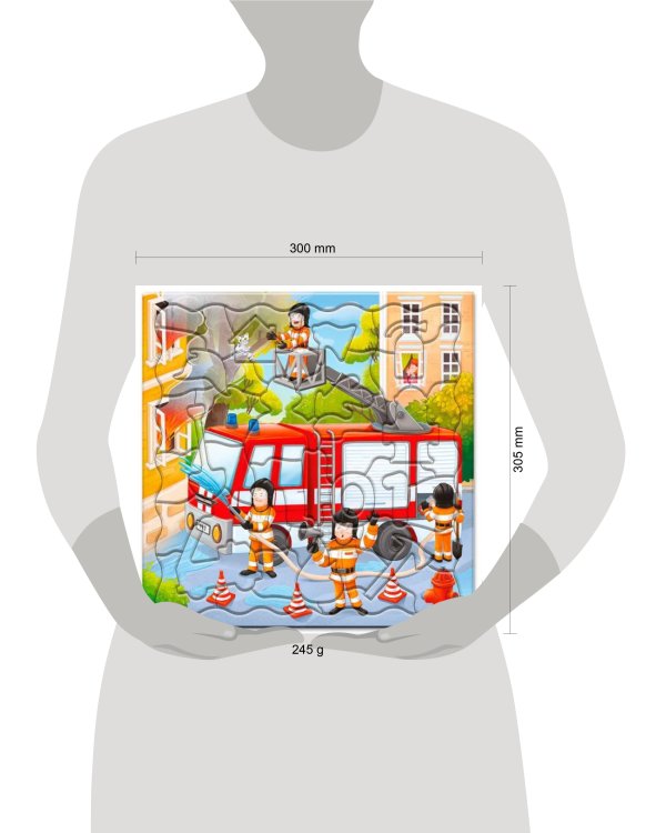 Пазл фигурный на подложке+Дополненная реальность. 45 деталей. Пожарная машина. 30х30,5 см. ГЕОДОМ