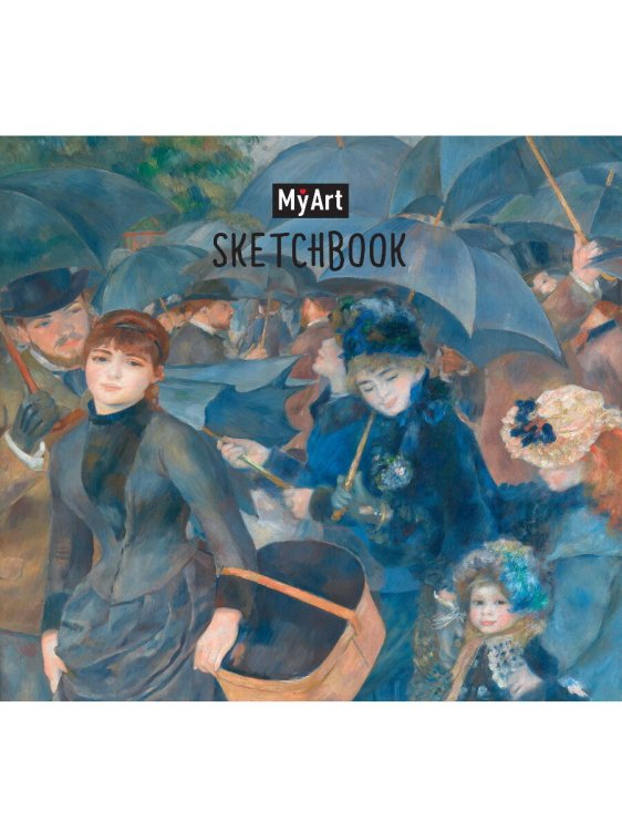 СЕРИЯ: MyArt. КВАДРАТНЫЙ СКЕТЧБУК 80л мат. ламин. выб.лак., ляссе, резинка 200х200 (бумага 100гр) (Проф-Пресс) MyArt. КВАДРАТНЫЙ СКЕТЧБУК. Пьер Ренуар. Зонтики