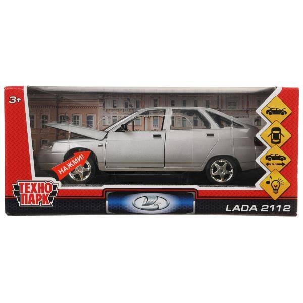 Машина металл свет-звук LADA 2112, 18,5 см, дв., кап.,баг.,инер.,сереб.,кор. Технопарк в кор.2*12шт