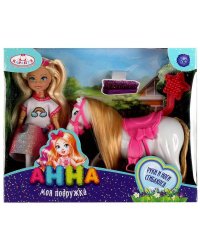 Кукла 15 см Анна, руки и ноги сгиб, лошадка, акс, кор КАРАПУЗ в кор.30шт