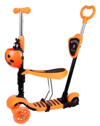Самокат 3-х кол.3в1(56*13*56-75)кол. 11,8/8см,PU,свет.,сиденье,регул.руль,оранжевый(Арт.WX-5-in-1O)