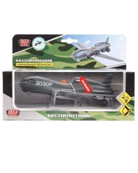МОДЕЛЬ "ТЕХНОПАРК" МЕТАЛЛ. ИНЕРЦ. БЕСПИЛОТНИК ДОЗОР 19СМ, СВЕТ+ЗВУК, СКЛ. КРЫЛЬЯ В КОР. в кор.2*24шт