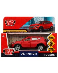 Машина металл HYUNDAI TUCSON длина 12 см, двери, багаж., инер, красный, кор. Технопарк в кор.2*36шт