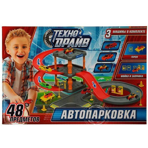 ПАРКОВКИ (Умка) Автопарковка 3 МАШИНЫ, кор.40*27*5,5см ТЕХНОДРАЙВ в кор.2*18шт